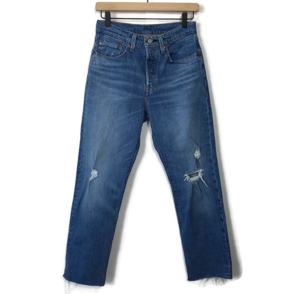Levi's 501 Cropped Distressed High Rise Button Fly Size 26